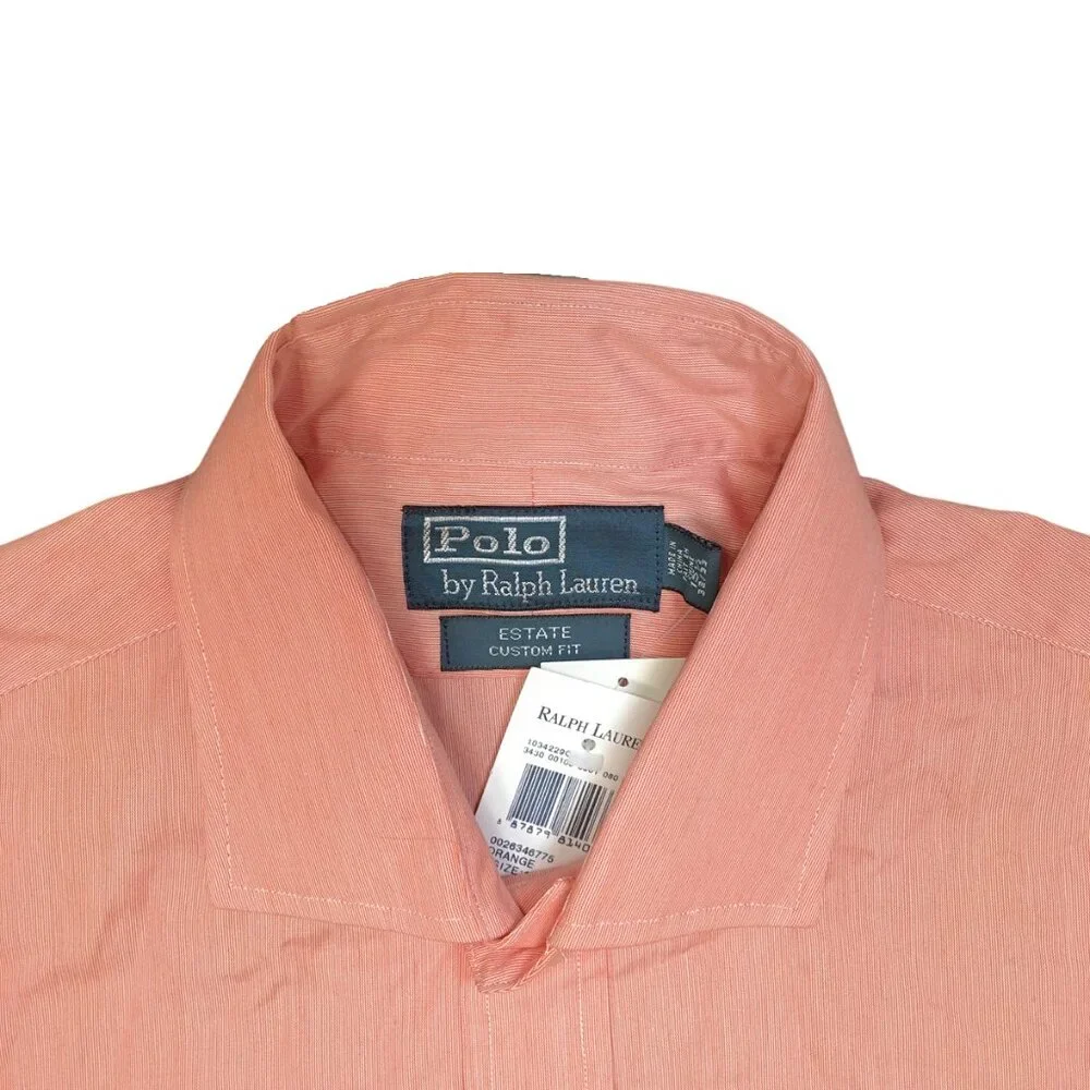NEW Polo Ralph Lauren Dress Shirt! Estate Custom Fit Style Orange Fine Stripes